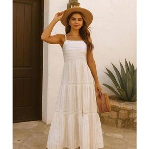 LOFT White striped Tiered Maxi Dress
